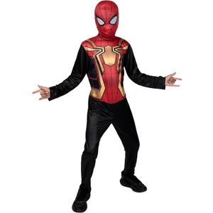 Marvel Integrated Spider-Man Official Youth Halloween Costume - Premium Quality Printed Jumpsuit with Pull On Fabric Mask, L