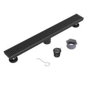 Neodrain 24-Inch Black Linear Shower Drain with Removable Quadrato Pattern Grate, 304 Stainless Steel Rectangle Shower Floor Drain, Linear Drain with Leveling Feet, Hair Strainer, Matte Black