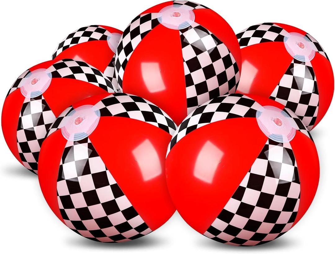 Hollowfly 12 Pack Black and White Checkered Flag Themed Beach Ball for Kids 7.87" Bulk for Summer Pool and Beach Game Gifts Race Car Birthday Party Supplies and End of The Year Class Decorations Favor
