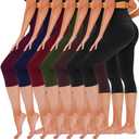 TNNZEET 7 Pack Leggings for Women - High Waisted Yoga Pants with Pockets Black Leggings Women Full Length & Capri (Large-X-Large, 1-black/ Black/ Olive Green/Wine Red/Navy Blue/Purple/Brown)