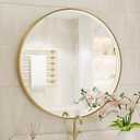 32 Inch Round LED Bathroom Mirror, Gold Metal Framed Lighted Mirror for Bathroom, Wall Mouted LED Vanity Mirror with Lights, 3 Colors and Stepless Dimmable, Anti-Fog, Memory