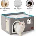 Bedsure Large Cat Beds for Indoor Cats - Extra Wide Cat Cube House for Small Pet with Fluffy Ball Hanging and Scratch Pad, Foldable Pet Cave Hideaway for Multiple Cats, 23.6x16.9x13 inches, Grey