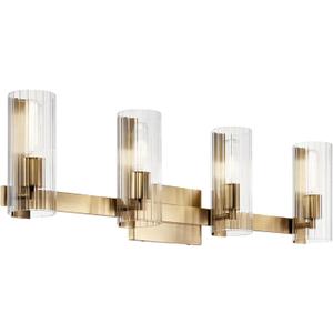 KICHLER Jemsa 32" Vanity Light, 4-Light Modern Bathroom Light Fixture with Clear Fluted Glass in Champagne Bronze, for Bathroom or Powder Room, (9.75" H x 32" W), 55169CPZ