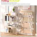 UDD No Assembly Wide Folding Bookshelf, 50.8" H x 30.9" W, 4 Tier Foldable Book Shelf Industrial Bookcase, Vintage Collapsible Storage Shelves for Home Office Living Room Bedroom, Light Oak White