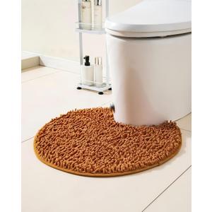 Soft Shaggy Round Toilet Rug U Shaped for Bathroom, Excellent Absorbent Contour Toilet Mat Machine Washable, Non-Slip Microfiber Chenille Bathroom Rugs 24" Coral