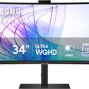 Samsung 34-Inch ViewFinity S65VC Series Ultra-WQHD Curved Computer Monitor, 100Hz, AMD FreeSync, HDR10, USB-C, Built-in Speaker, Camera, KVM Switch, Eye Care, Eco-Packaging, LS34C650VANXGO, Black