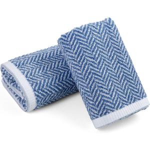 Cleanbear Hand Towels for Bathroom with Decorative Herringbone Stripes, 100% Cotton, 13 x 28 Inches, Light Blue, 2 Pack