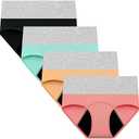 Nalwort Womens Menstrual Period Panties Cotton Leak Proof Underwear Postpartum Protective Briefs, L, Pack of 4