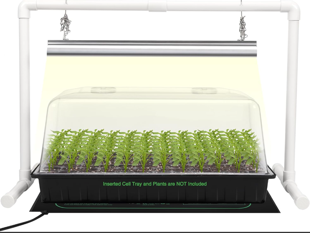 Shellwei Seedling Grow Light with Stand Seeding Starter Kit with 1.7ft Grow Light and Heat Mat, 1020 Seed Starting Tray with 8" Humidity Dome, Grow Lamp Stand for Seed Starting and Propagation(2 Set)