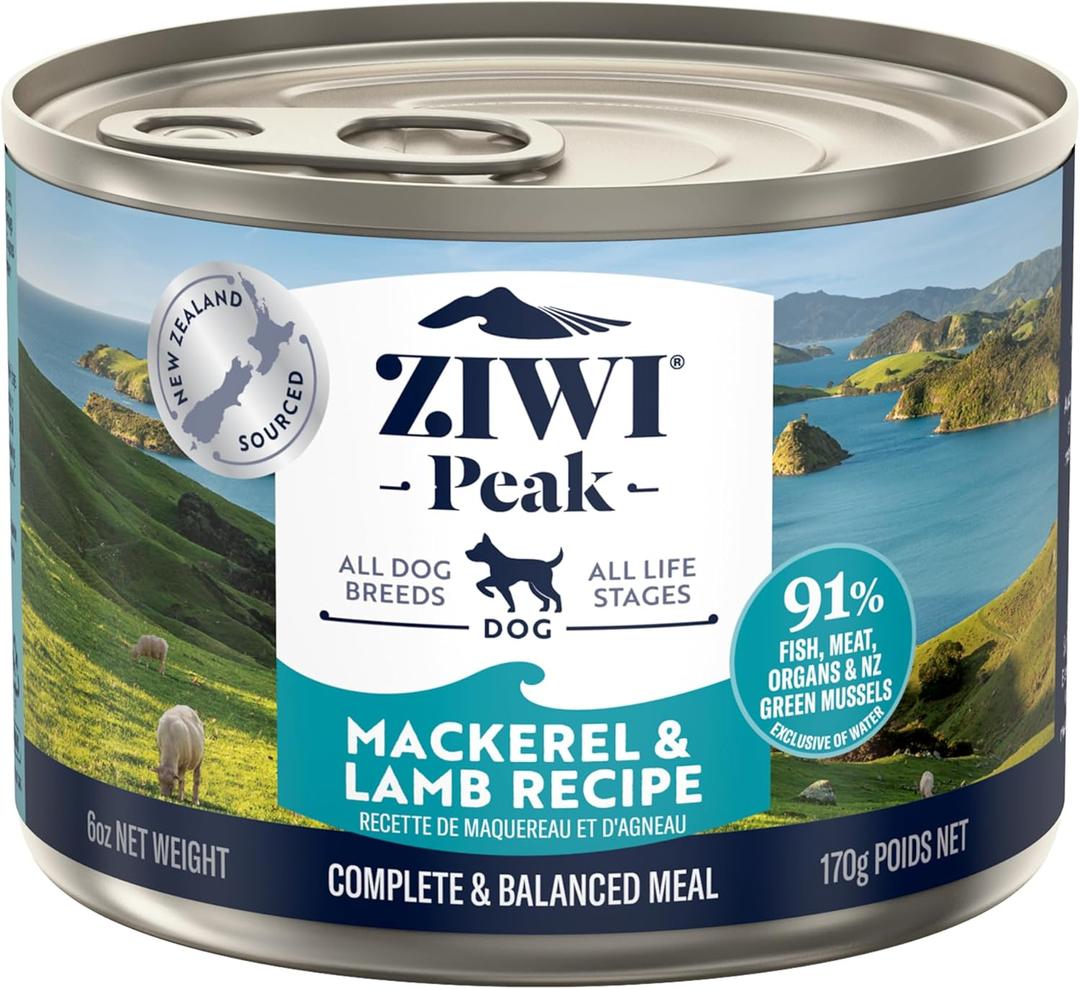ZIWI Peak Canned Wet Dog Food All Natural, High Protein, Grain Free, Limited Ingredient, with Superfoods (Mackerel & Lamb, Case of 12, 6oz Cans) (EXP 07/10/27)