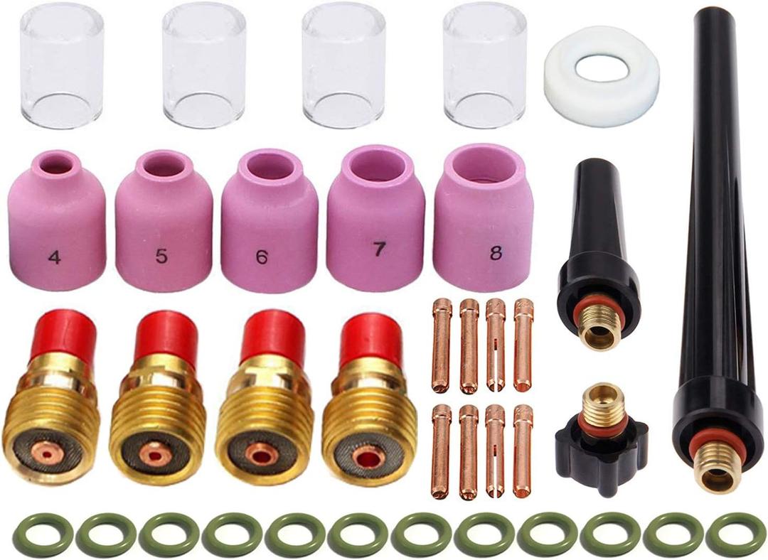 Zinger 37pcs TIG Welding Torch Gas Lens Kit Accessories for DB SR WP 9 20 25 Tig Welding Torch,with #10 Cup+Alumina Nozzle+Collet+Gas Lens Collets Body +Cup Gasket etc