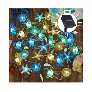Coastal Solar String Lights Outdoor Garden Lights Marine Life Solar Fairy Garden Lights for Outside 14ft 40LED Waterproof Turtle Seahorse Starfish Clam Beach House Nautical String Lights Yard Decor