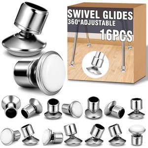 Chunful 16 Pcs 5/8'' Swivel Glides with Beveled Ferrule for Stacking Chair Nylon Steel Plate Base Replacement Swivel Chair Glide Adjustable Furniture Leveler Feet Nickel Plated