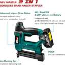 NEU MASTER Cordless Nail Battery Powered, Battery Brad Nailer/Staple NTC0023 20V Max. Battery and Charger Included for Upholstery, Woodworking and Carpentry