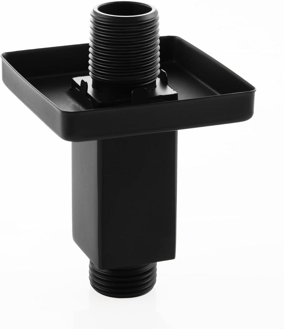 Straight Shower Arm with Flange Ceiling Mount Square Shower Extender for Fixed Shower Head 3 Inch Rainfall Shower Head Arm Extension, Matte Black
