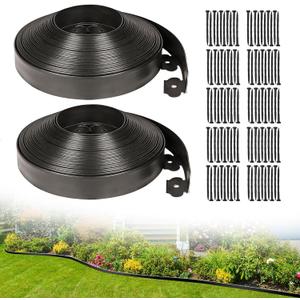 JERIA 2 Inch Tall 100 FT Garden Edging Kit with 120pcs Spikes, Plastic Edging for Landscaping