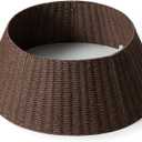 28in Christmas Tree Collar - Wicker Woven Tree Collars for Artificial Trees - Handmade Rattan Rustic Farmhouse Basket for Tree Base Cover with Cord Cut-Out for 6ft 7.5ft 8ft Trees (Brown)