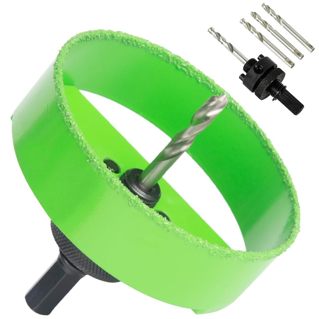 4-1/4 Inch Carbide Hole Saw with Arbor for 4" Recessed Lights, 4.25 Hole Saw Cutting Plaster Drywall Ceiling Sheetrock, 2X Faster, Green