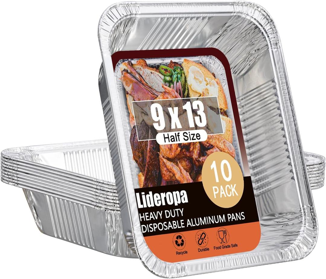 Half Size Aluminum Pans 9x13-10 Pack Aluminum Foil Pans, Heavy Duty Disposable Pans for Cooking, Storing, Prepping, and Freezing Food