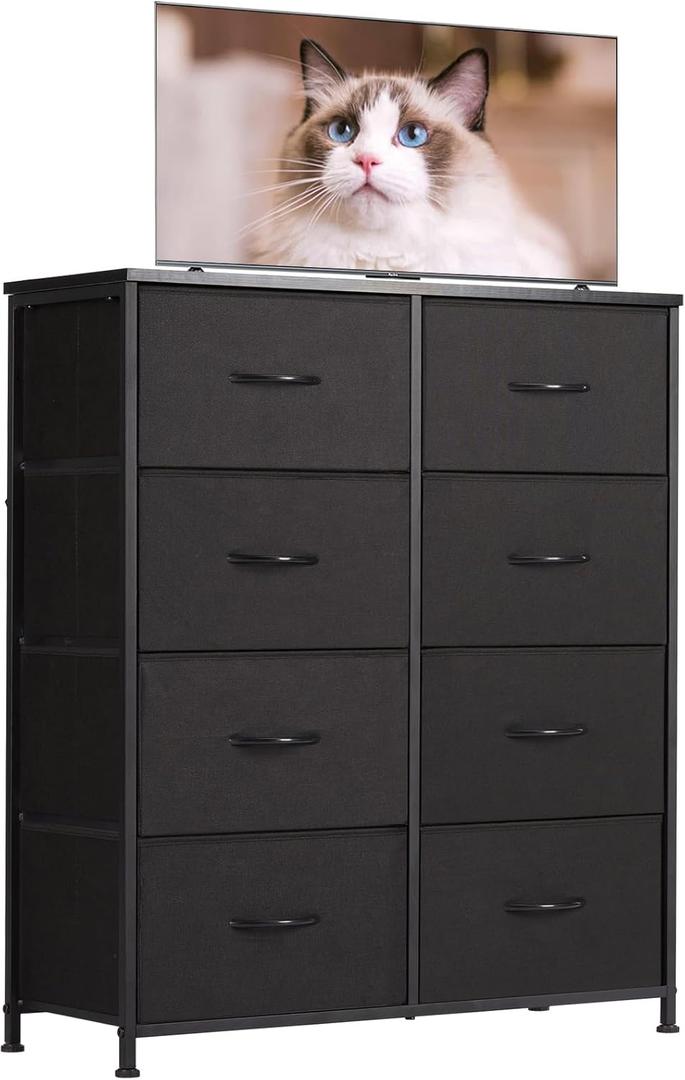 OLIXIS Dresser for Bedroom with 8 Drawers, Tall Fabric Dresser for Storage and Organization, Bedroom Dressers, Chest of Drawers for Living Room, Closet (Modern Black)