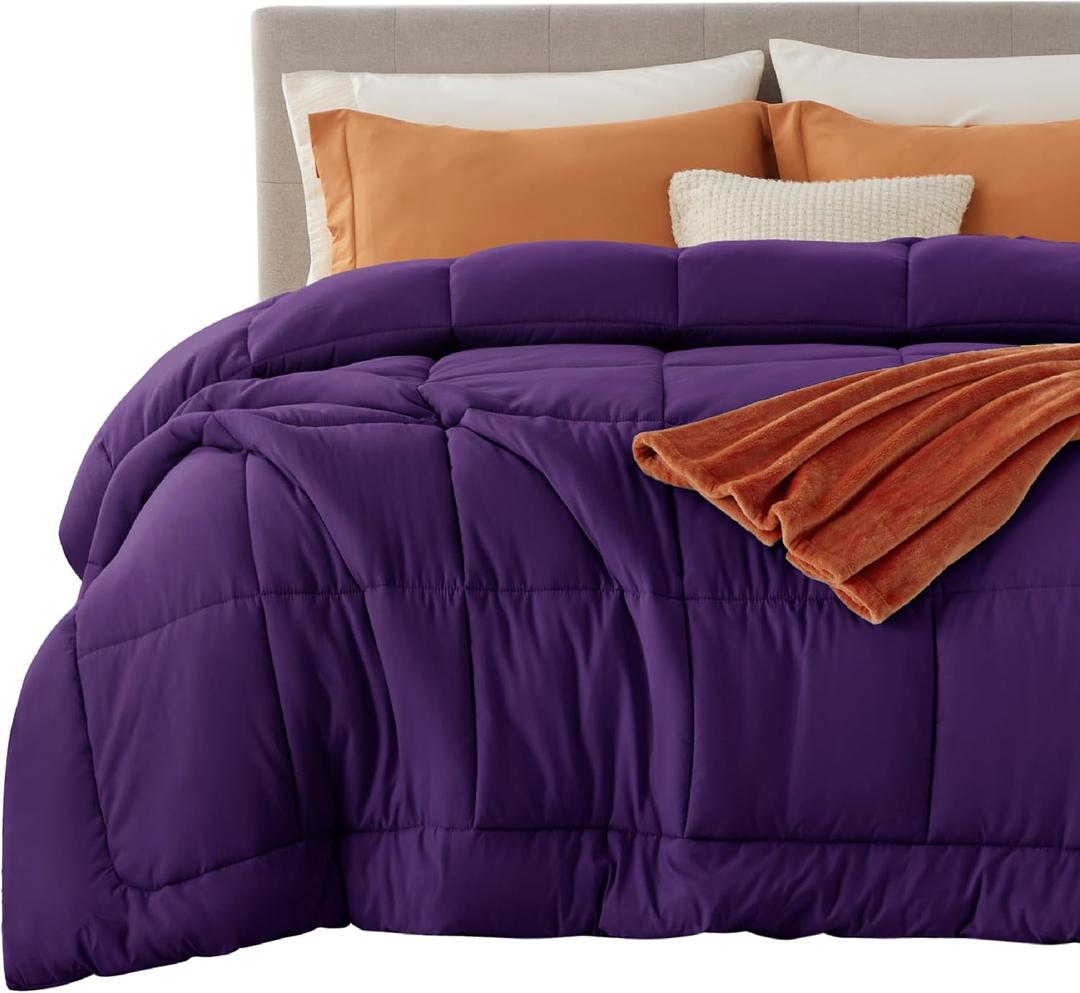 Bedsure Comforter Duvet Insert - Quilted Comforters Cal King Size, All Season Duvet, GentleSoft Down Alternative Bedding Blanket, with 8 Tabs, Gifts for Women/Men, Purple, California King 96X102 Inch