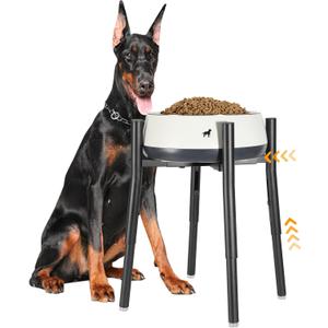 Raised Single Dog Bowl Stand, Adjustable 12-16" Tall, Elevated Dogs Food Bowl Stand for 8-12" Wide Bowls, Dog Bowl Holder for Medium Large - Metal Pets Dish Holder Only - Black
