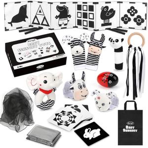 Joyreal High Contrast Baby Toys 0-6 Months, Black and White Sensory Toys for Newborn Brain Development, Montessori Infant Toys with 20 Cards