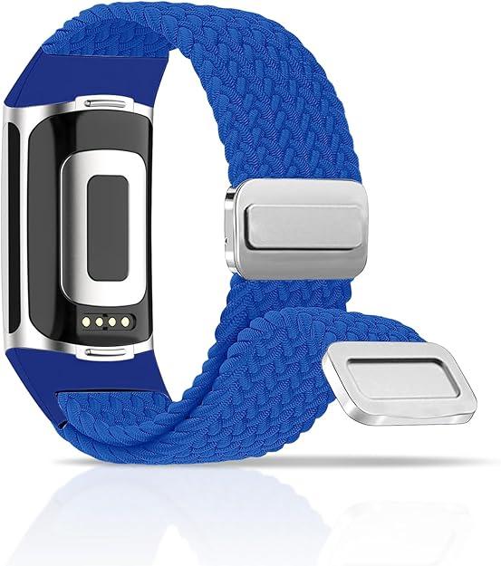 Braided Band Compatible with Fitbit Charge 6 Bands for Women/Charge 5 Bands, Magnetic Clasp Elastic Nylon Fabric Sport Smartwatch Band for Fitbit Charge 6/5 for Women Men