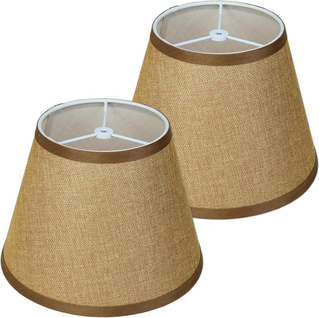 2pcs Brown Linen Small Lamp Shades, 6x10x7 inchs DOLOOTA Lampshade for Table, Floor & Wall Lamps, Spider Fitter Design, Assembly-Free, Replacement Empire Lamp Shade for Modern, Farmhouse, Ranch Decor