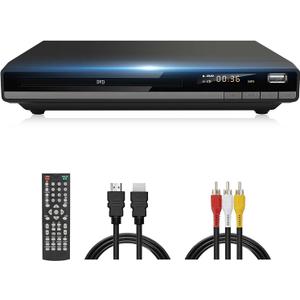 DVD Player Region Free DVD Players for TV, 1080P Upscaling, USB Input, HDMI RCA Cable Included, Breakpoint Memory, Built-in PAL NTSC, DVD CD Player for Home Plays Multi-Format (Model-168 Non-Blu-ray) (Black)
