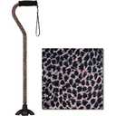 Nova Joy Designer Offset Quad Cane for Seniors - Unisex Adjustable Lightweight Walking Aid with Foam Handle, Wrist Strap and Anti-Rattle Lock - Essential Mobility Support - Leopard, 1 Count
