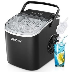 EUHOMY Countertop Ice Maker Machine with Handle, 26.4lbs Per Day, 9 Ice Cubes Ready in 6 Mins, Auto-Cleaning Portable Ice Maker with Basket and Scoop, for Home/Kitchen/Camping/RV (Black)