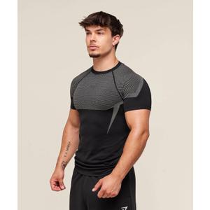 Men's Athletic Compression Short Sleeve Shirt, Breathable Quick Dry Gym Workout Top, Stretch Performance Sportswear (Black, XL)