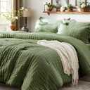 Zzlpp King Size Comforter Set 7 Pieces, Olive Green Seersucker Bed in a Bag with Sheets, All Season Bedding Sets with 1 Comforter, 2 Pillow Shams, 2 Pillowcases, 1 Flat Sheet, 1 Fitted Sheet