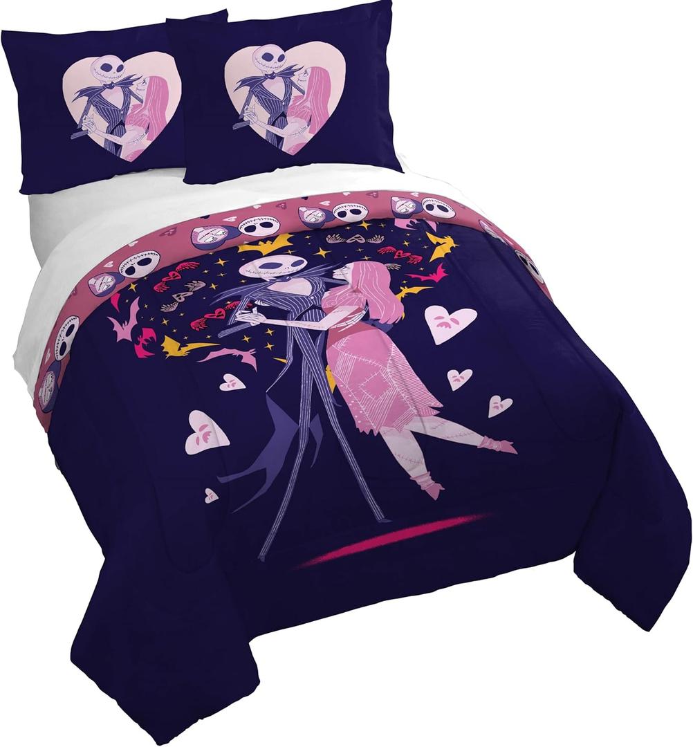 Jay Franco Duvet Cover Set  3 Piece Comforter Cover and Sham Set, Super Soft Cozy Kids Bedding (Insert Not Included) Purple - Nightmare Before Christmas, Full