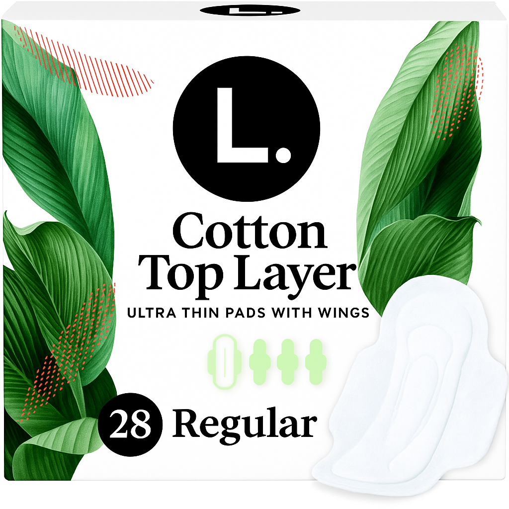 L. Ultra Thin Pads for Women, Regular Absorbency, Organic Cotton Top Layer, Unscented Pads with Wings, 1Pack-28pads