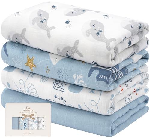 Yoofoss Muslin Swaddle Blankets, Organic Baby Blankets, 47 x 47 Inches Receiving Blanket for Baby Boys and Girls, Baby Essentials for Newborns Soft Breathable