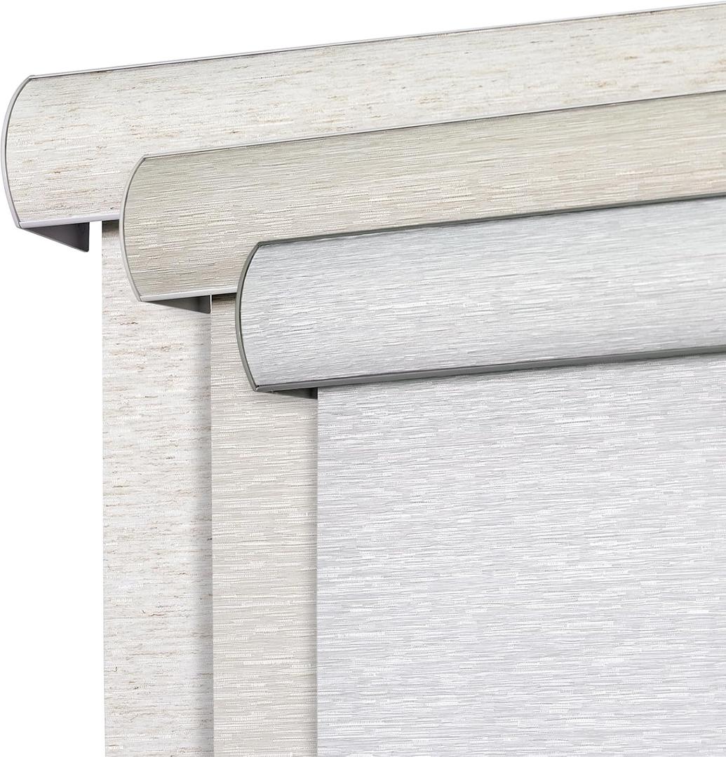 Joydeco Natural Woven Roller Shades for Indoor Windows, Cordless Blackout Blinds with Curved Valance, Thermal Insulated UV Protection Privacy Window Shades for Home and Office (Grey,32" W x 72" H)