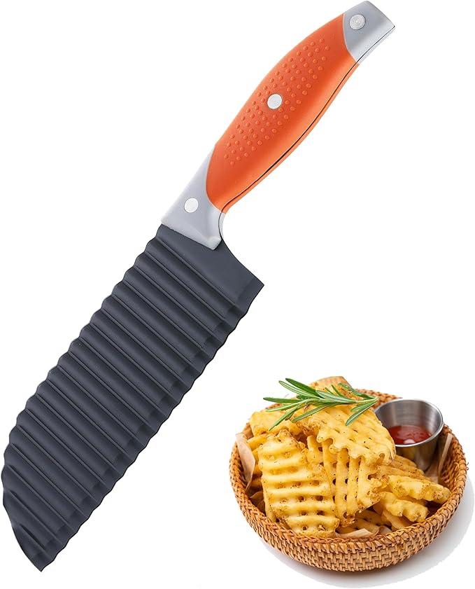 Crinkle Cutter for Veggies, Crinkle Cut Knife for French Fry, Vegetable, Potato, Cucumber, Carrot and Fruit, Stainless Steel Wave Fries Cutter Slicer With Ergonomic Handle, Dishwasher Safe