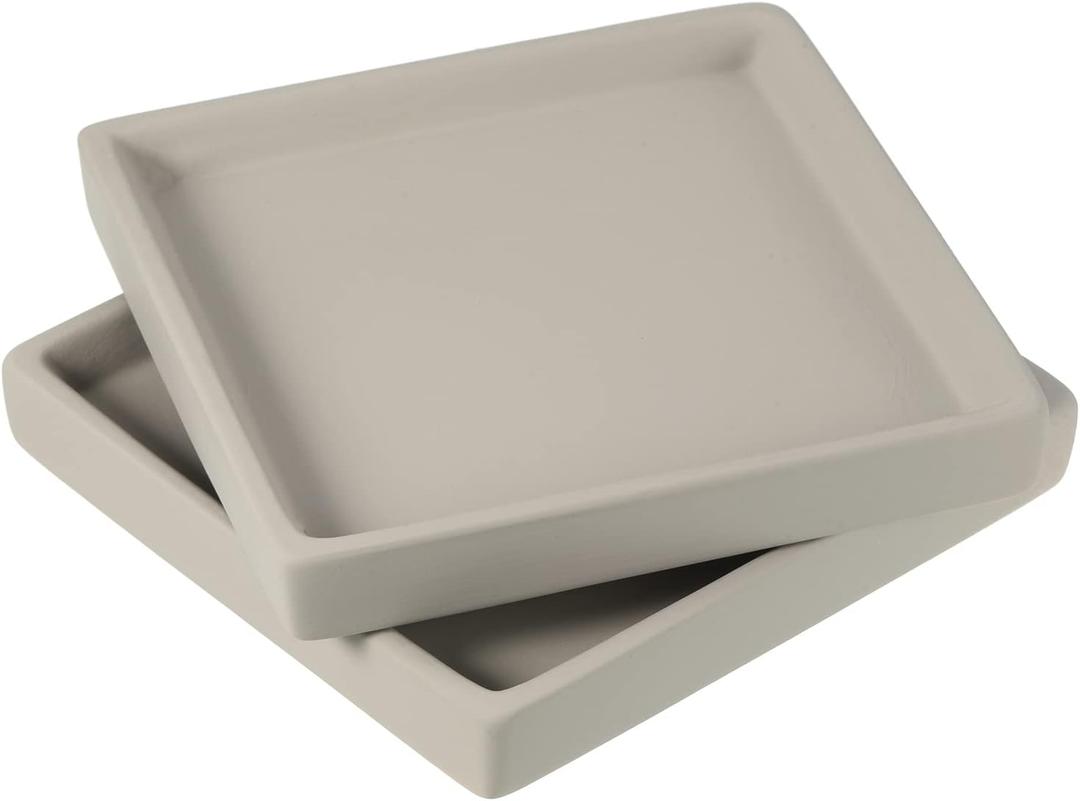 PATIKIL Plant Pot Saucers 5 Inch, 2 Pack Ceramic Square Flower Drip Tray for Indoor Outdoor, Gray