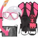 Kids Mask Fins Snorkel Set Snorkeling Packages, with Diving Mask, Snorkel, Adjustable Swim Fins, Mesh Bag, Anti-Fog Anti-Leak Snorkeling Gear for Kids for Snorkeling Swimming Diving (Pink)