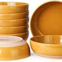 Metflavor Pasta Bowls Set of 8, 34oz Speckled Ceramic Bowls Set for Serving Salad, Pasta, Soup, Dinner, 8" Wide and Deep Bowls, Dishwasher & Microwave Safe, Matte Terracotta Base (Ginger Yellow), 8pcs