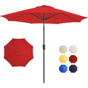 9FT Large Outdoor Patio Umbrella Pool Market Umbrella-UV Resistant, Easy Push Button Tilt and Crank, 8 Sturdy Ribs Heavy-Duty Table Umbrella for Deck, Backyard, Garden(Red)