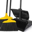 Indoor/Outdoor Heavy Duty Broom and Dustpan Set,Upright Plastic Commercial Dust Pan with 2 Brooms Perfect for Sweeping Courtyard Garage Lobby Kitchen Office Mall Market Shop Floor