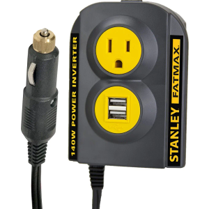 STANLEY FATMAX PCI140 140W Power Inverter: 12V DC to 120V AC Power Outlet with Dual USB Ports