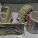 Ceramic Bathroom Accessory Set - 4 Piece Seashell & Starfish Decor, Includes Soap Dispenser, Toothbrush Holder, Soap Dish & Tumbler, Beach Themed Bath Decor (Yellow)