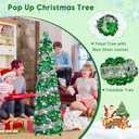 5FT Pop Up Christmas Tree with 90 LED Lights, Collapsible Artificial Pencil Christmas Tree, Tinsel Skinny Christmas Trees for Home Apartment Porch Indoor Outdoor Holiday Decorations (Silver Green-5ft)