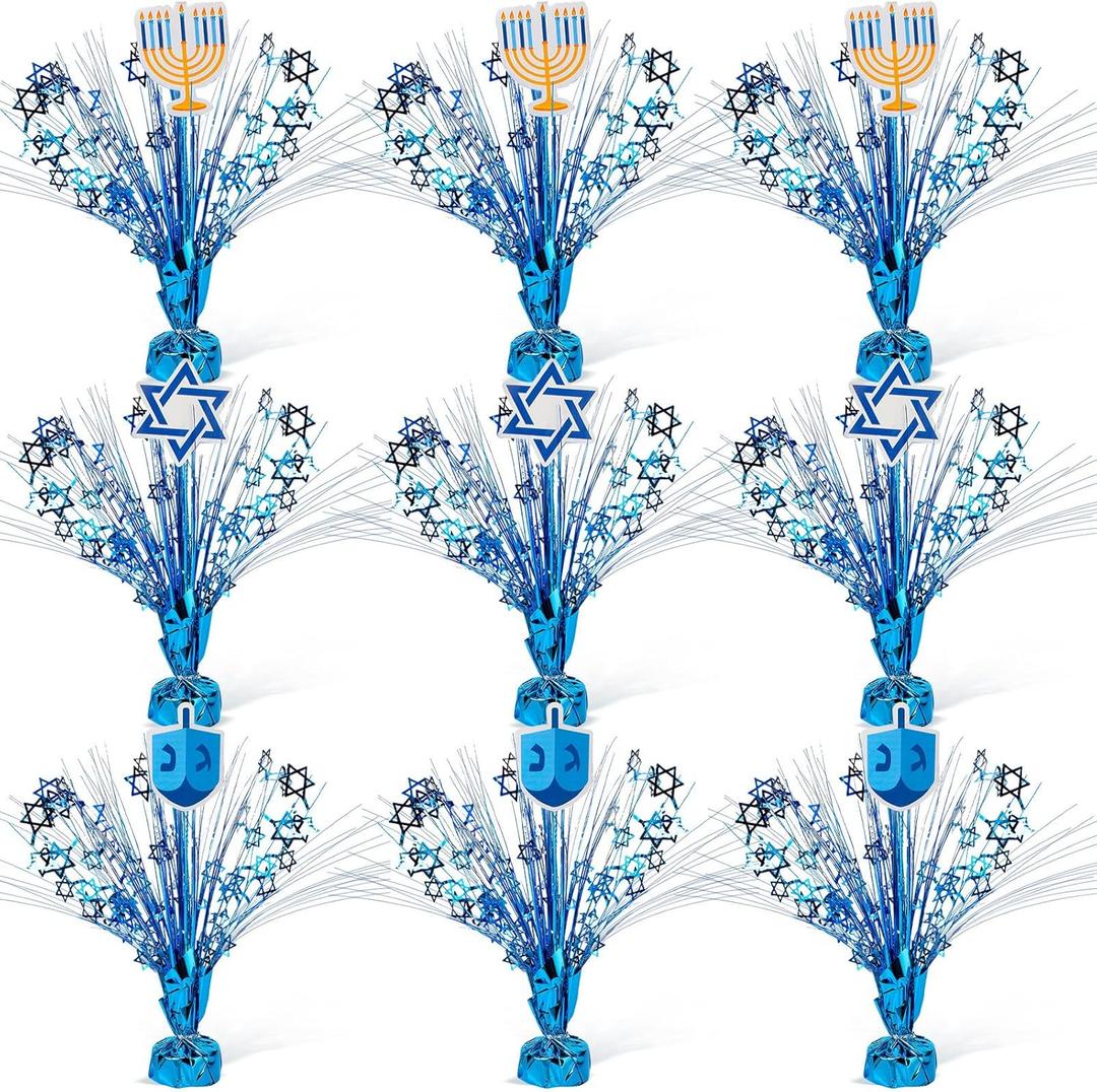 Barydat Hanukkah Table Centerpieces David Stars Metallic Plastic 'N Burst Decor Hanukkah Blue Foil for Chanukah Holiday Home Party Supplies Table Decorations (9 Pcs)