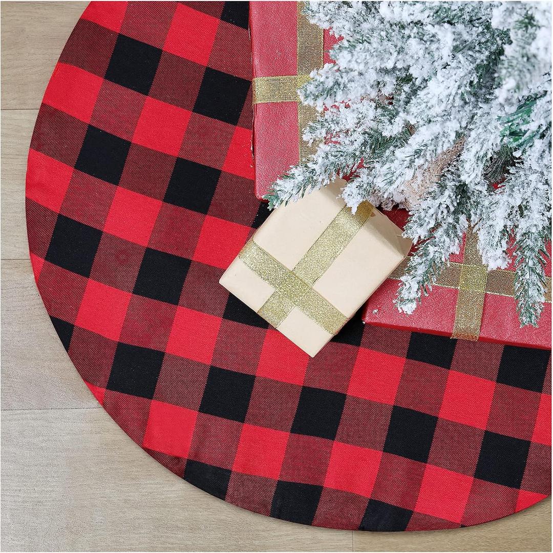 SoarDream Christmas Plaid Tree Skirts Small 24 Inches Red and Black Buffalo Checked Tree Skirt for Xmas New Years Eve Party Outdoor Decoration