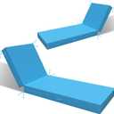 L'AGRATY Outdoor Lounge Chaise Cushion: 72x21x3 Inch Waterproof Lounge Chair Cushion for Outdoor Furniture with Fade Resistant Removable Cover - Patio Lounge Cushions for Pool Lawn Deck(Blue 2Pcs)